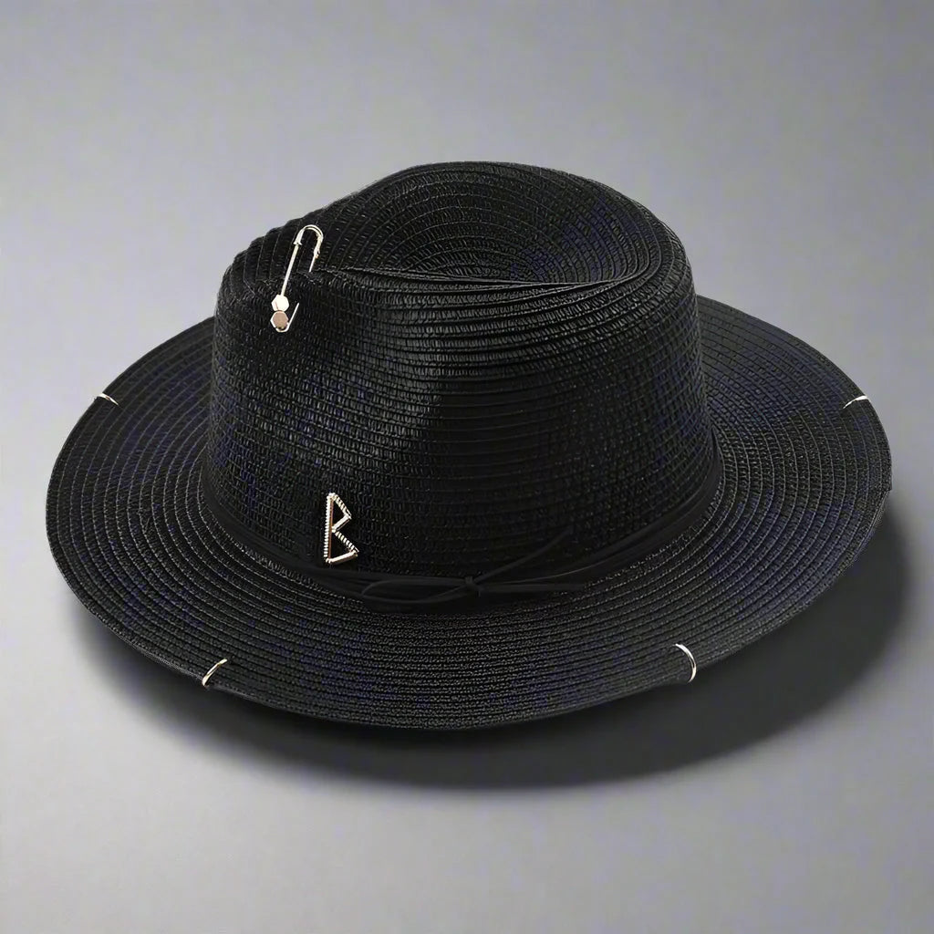 Unisex Metal Letter Straw Panama Hat