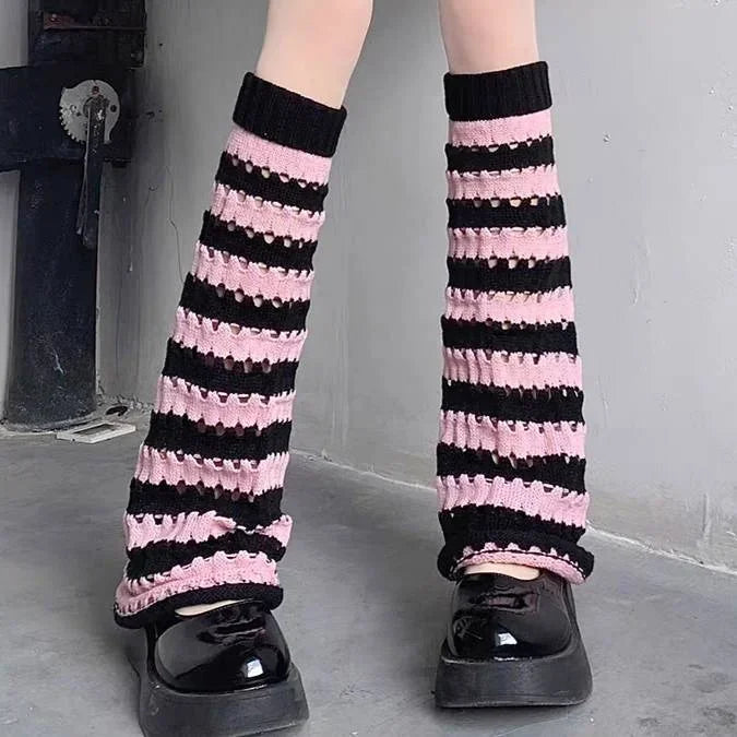 Y2K Punk Knitted Leg Warmers Black White Heart Star Argyle Style - Image 5