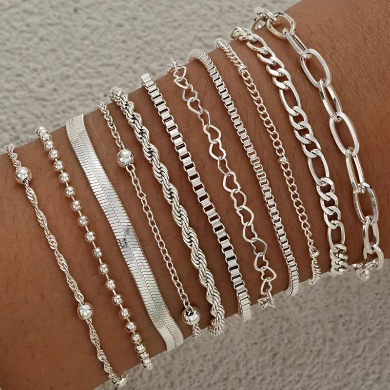 11Pcs/Set Boho Twisted Flat Snake Chain Anklet for Women Summer Beach Vintage Barefoot Ankle Bracelet On Leg Jewelry Accessories