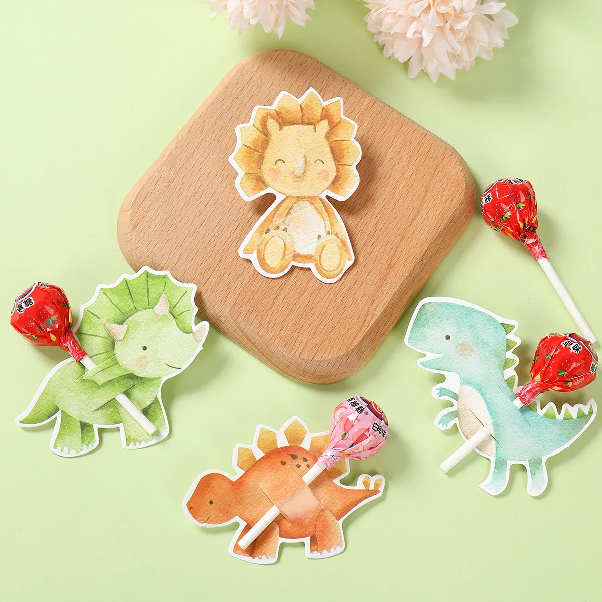 Dinosaur Lollipop Holder Card Dino 1st Birthday Party Decor Kids Boy Jungle Safari Party Favors Roar Candy Card Baby Shower