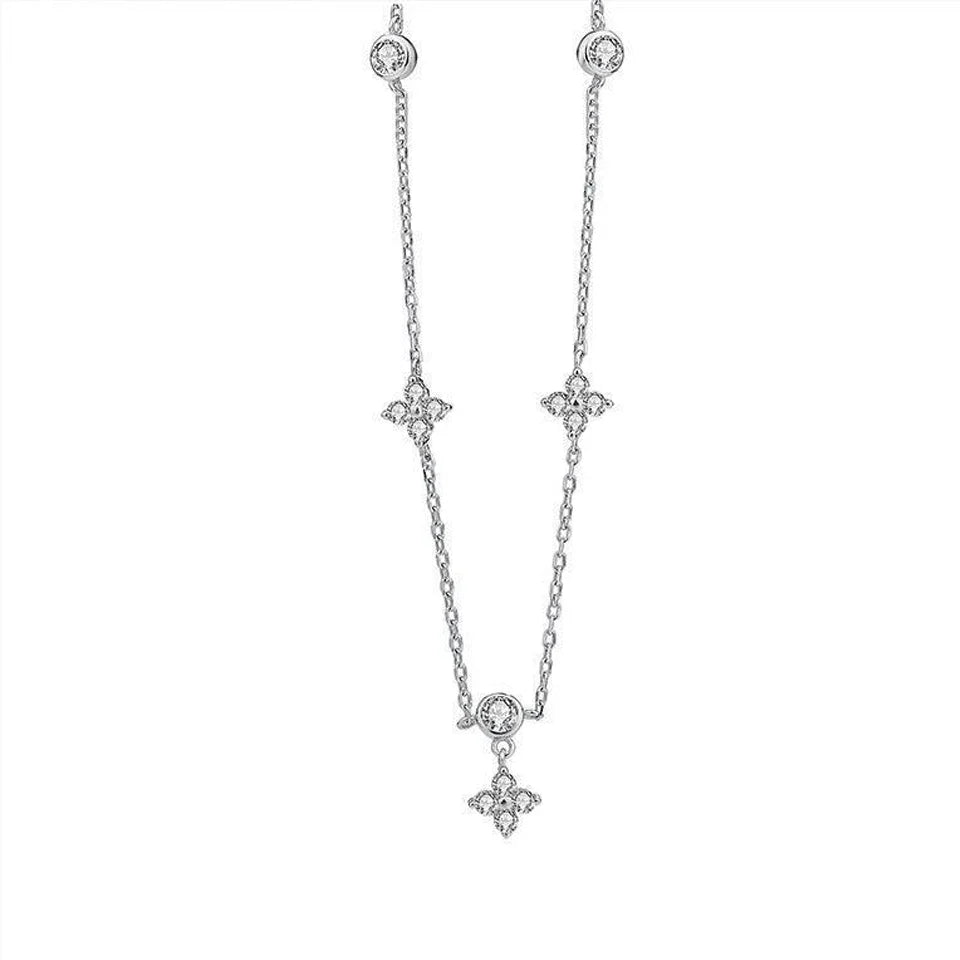 Yupsk Inlaid Zircon Four-leaf Flower Chain Necklace for Women New Niche Light Luxury Hot Fashion Collares Choker Accessories