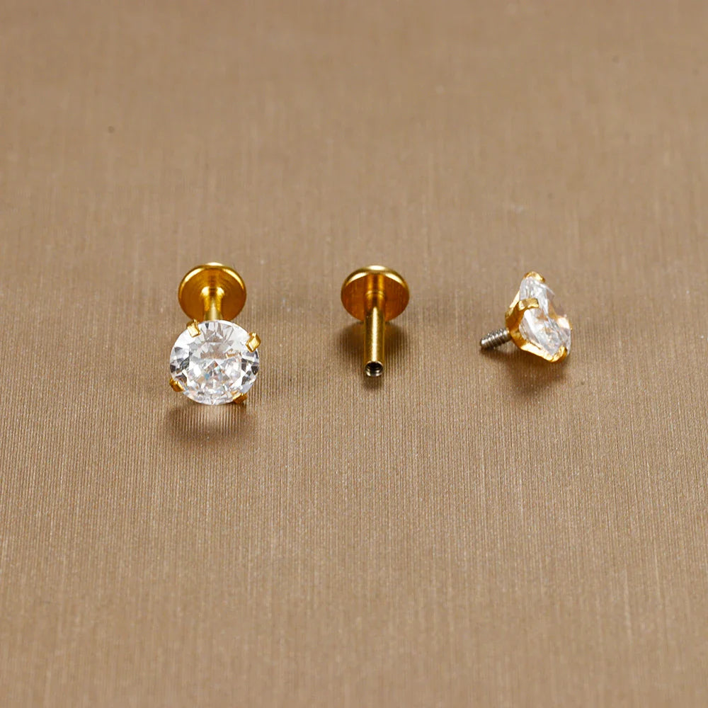 2PC Labret Tragus Stud Earrings 16G Surgical Stainless Steel CZ Crystal  Monroe Helix Cartialge Conch Medusa Lip Body Piercing