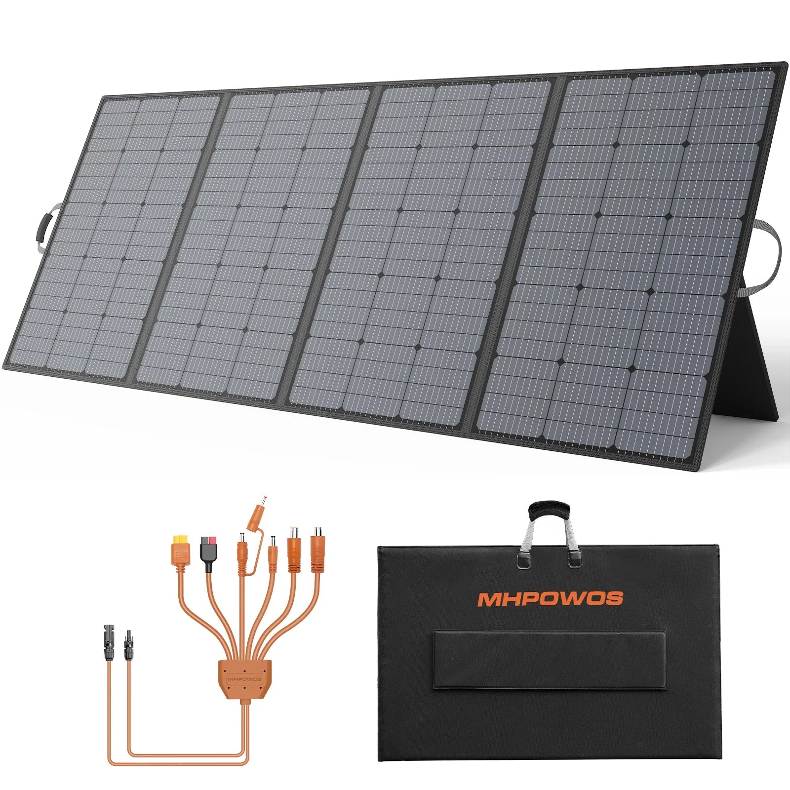 Foldable black and orange 400W solar panel for RV and outdoor camping use