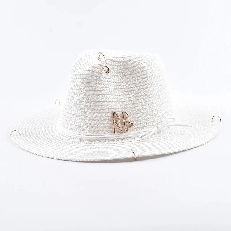 Unisex Metal Letter Straw Panama Hat