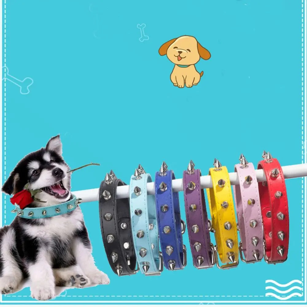 Spiked Dog Collar – PU Leather Studded Collar, Adjustable, Colorful for Dogs & Cats