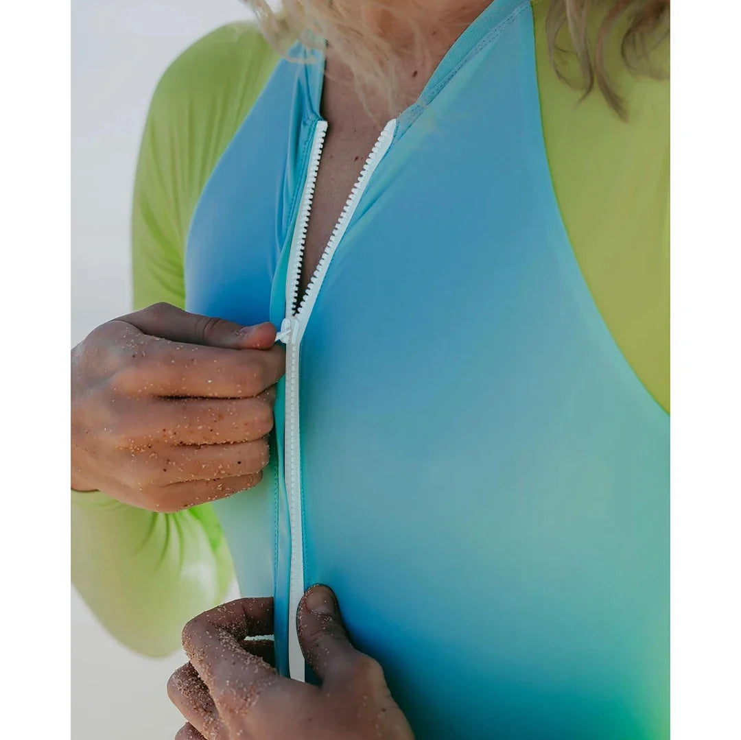 Women's Long Sleeve One Piece Swimsuit Colorblock Surf Suit - Image 12