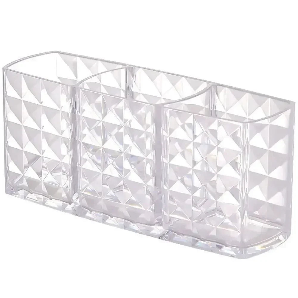 Acrylic Transparent Three Grid Cosmetic Storage Box Diamond Pattern Makeup Pen Eyebrow Pen Storage Box Desktop Pen Holder