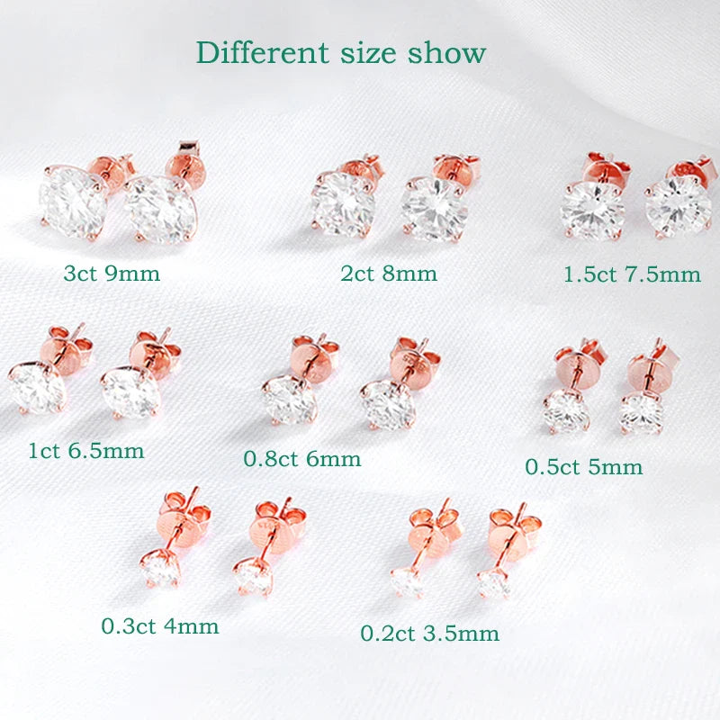 Smyoue 0.2-3CT Rose Gold Color Moissanite Stud Earrings for Women Sparkling Classic Wedding Lab Diamond Earring Pure 925 Silver