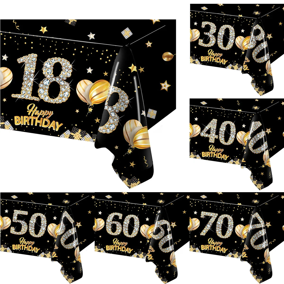 Black Birthday Plastic Tablecloth 18 30 40 50 60 Year Birthday Party Decor Kids Women Birthday Party Supplies Favors Anniversary