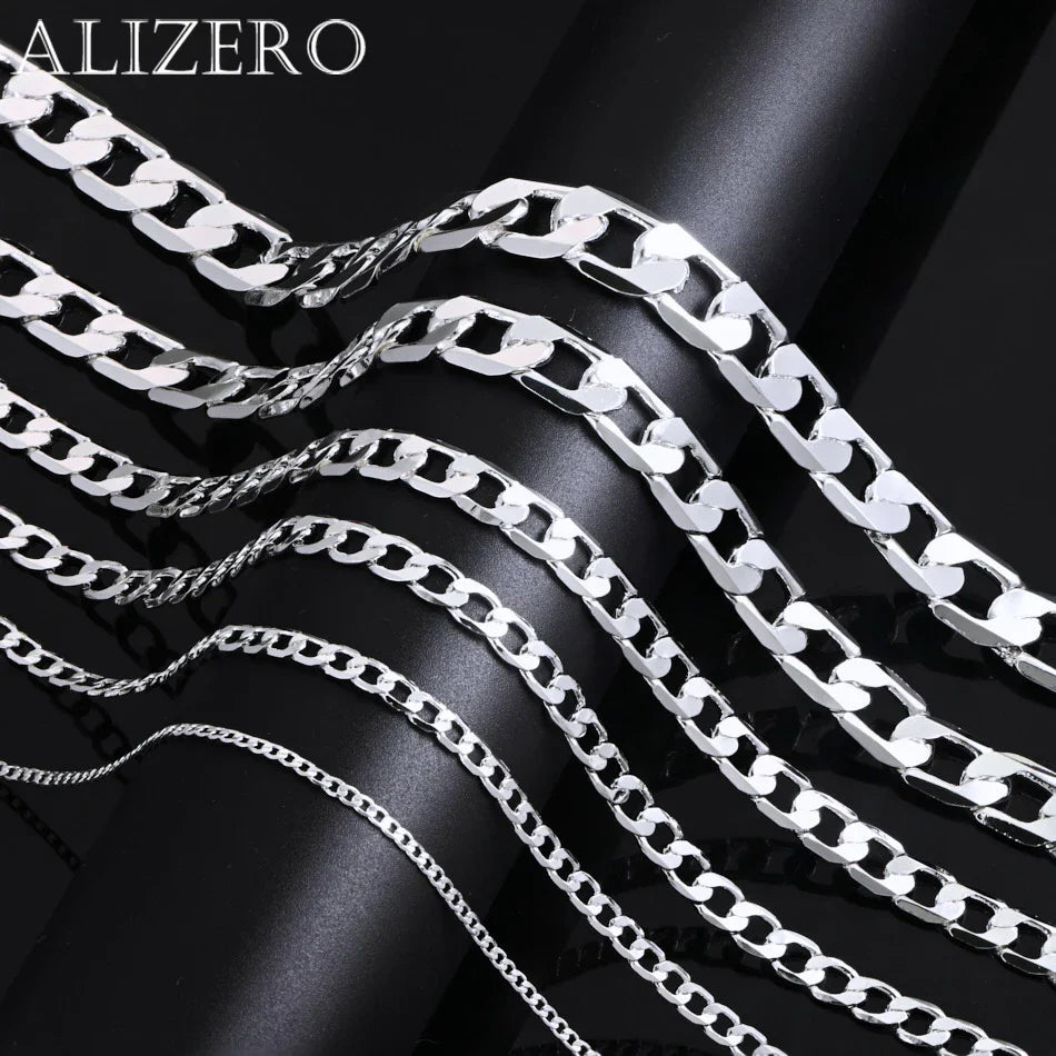 Wholesale 925 Sterling Silver Necklace Width 2-12MM Long 40-75cm Lobster Clasp Chain Men Women Fashion Punk Necklaces Jewelry
