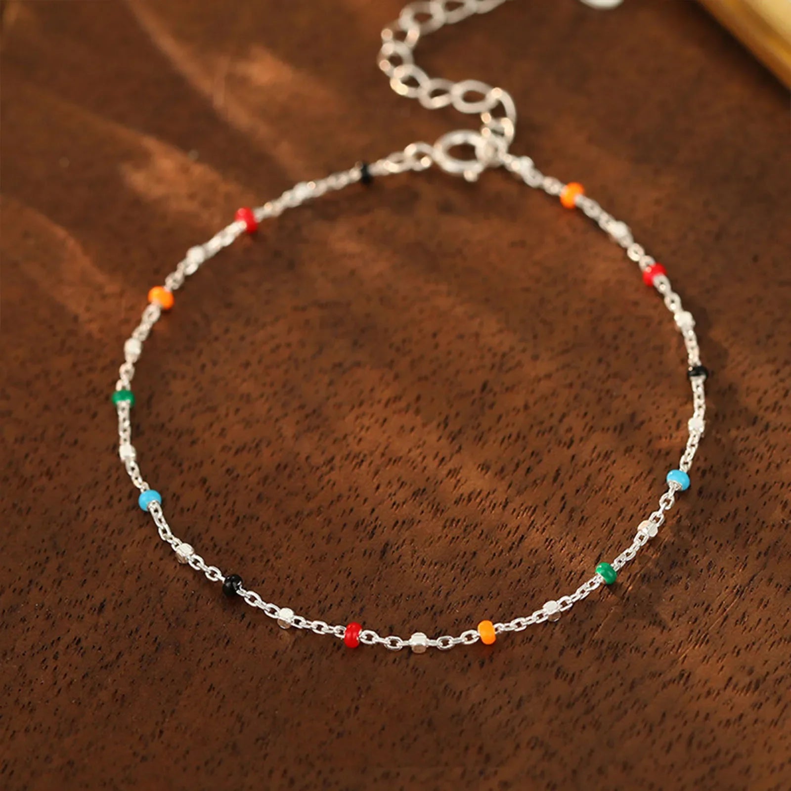 S925 Silver Dopaamine Colored Bean Bracelet Women's Popular INS Summer Niche Thin Fashion Jewelry Trendy Accessory