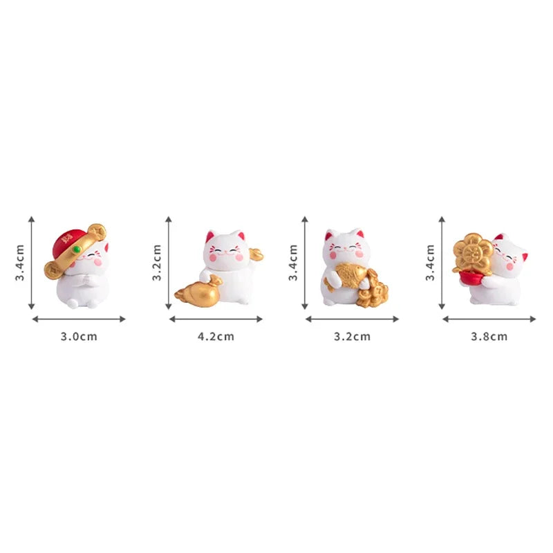 4/6pcs Cartoon Lucky Cats Figurines Miniatures Micro Landscape Ornaments For Home Room Desktop Decorations Accessories Gifts