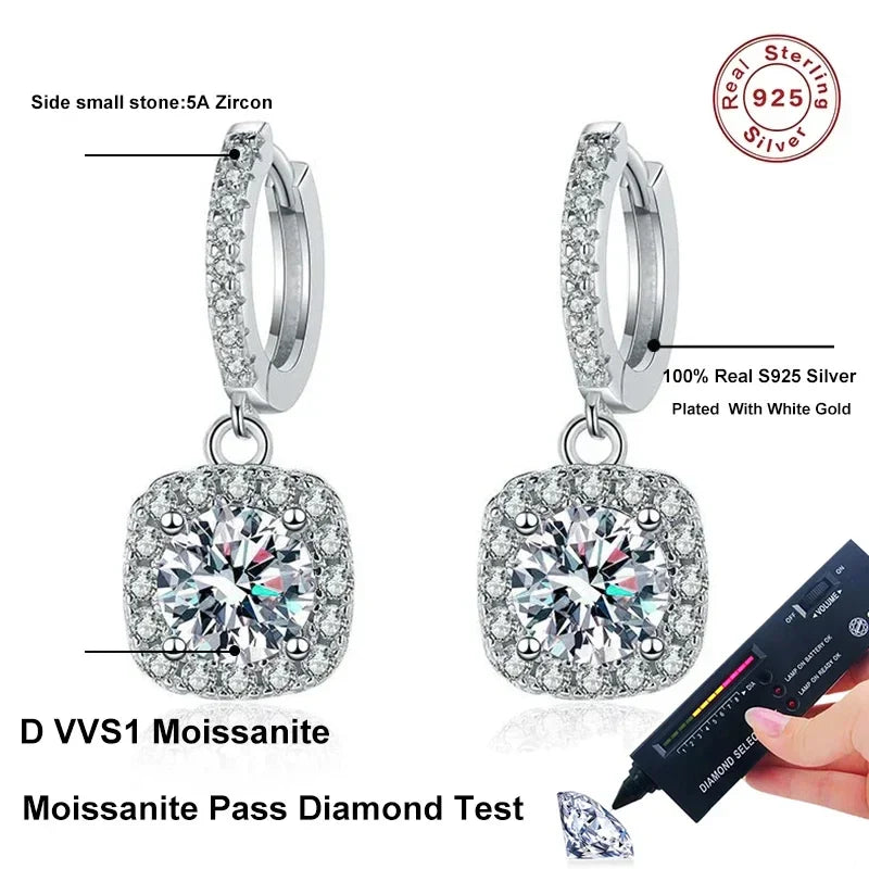 NeeTim 2 Carat Moissanite Drop Earrings for Women S925 Sterling Silver Sparkling Lab Diamond Earring Women's Wedding Jewelry