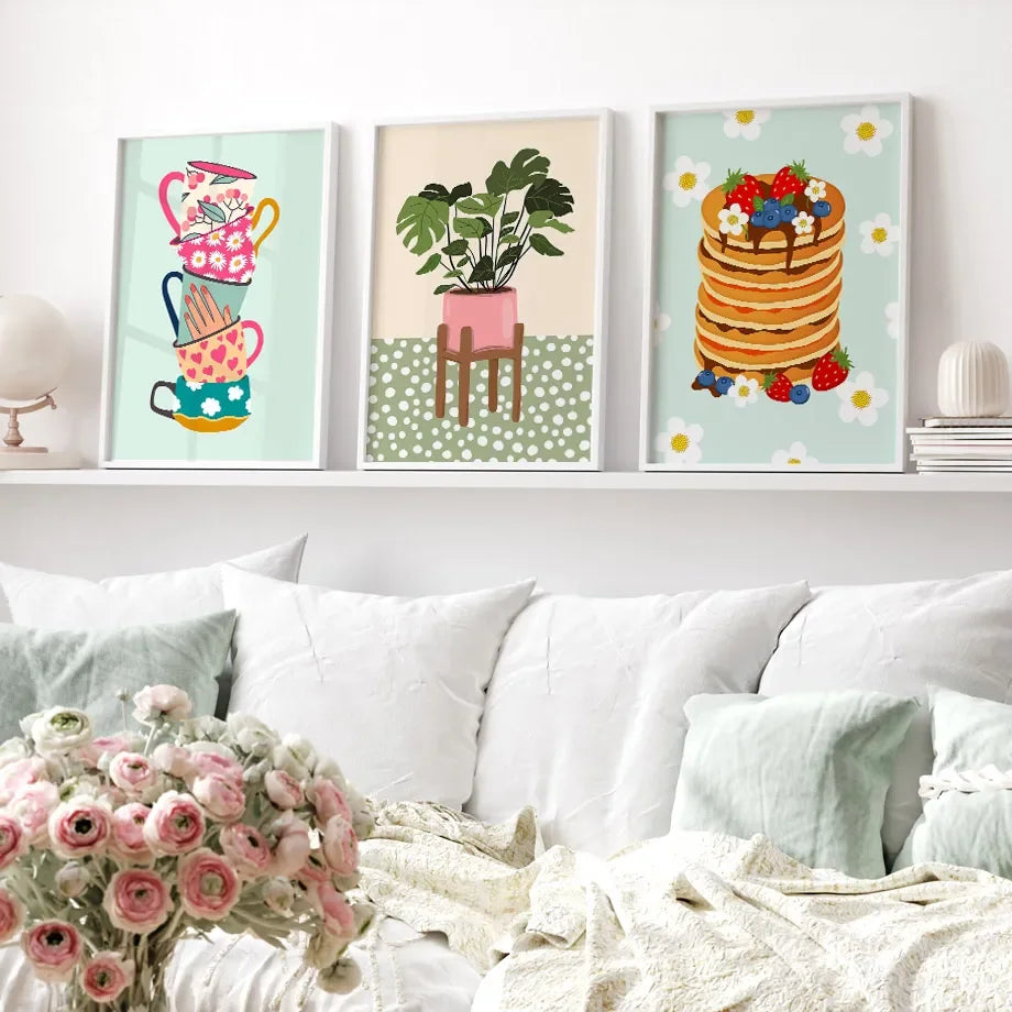 Tropical Plants Daisy Vase Pizza Coffee Cup Food Abstract Posters Prints Wall Art Canvas Pictures Boho Kitchen Living Room Decor