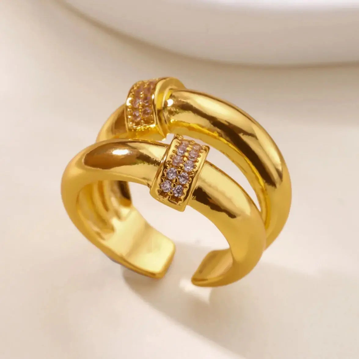 Zircon Star Knot Rings For Women Gold Color Stainless Steel Geometric Adjustable Finger Rings Wedding Couple Jewelry Gifts