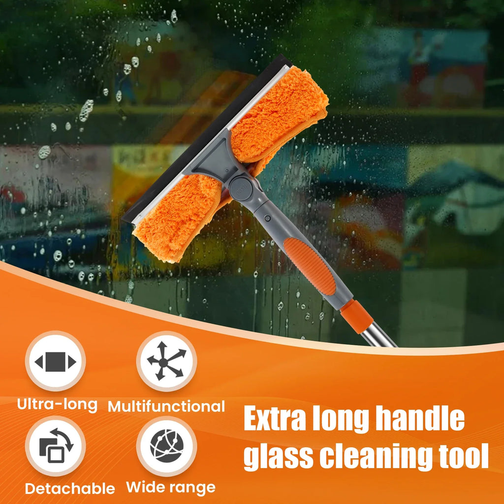 Extendable Window Cleaning Kit, 2-in-1 Double-Sided Glass Squeegee with Microfiber