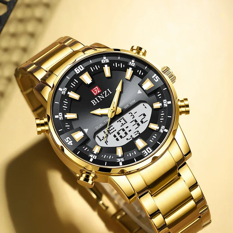 Men's Gold-Tone Stainless Steel Quartz Watch – Luxury Dress Watch