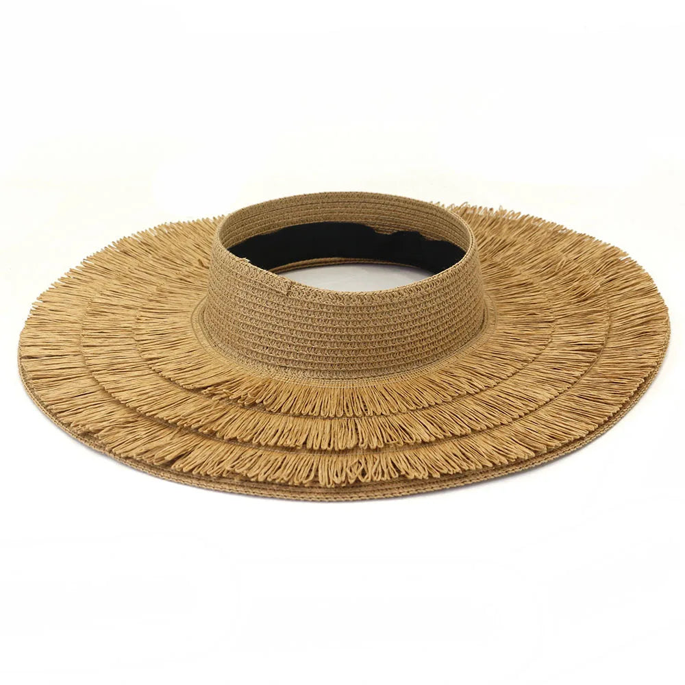 Women's Straw Fringed Open-Top Sun Visor Hat for Summer Beach - Image 18
