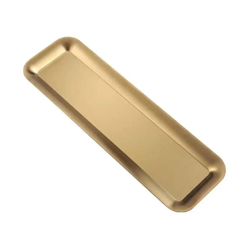 Korean Version of 304 Stainless Steel Rectangular Plate, 40cm Strip Plate, Thick Golden Sushi Plate, Barbecue Plate, Flat Plate