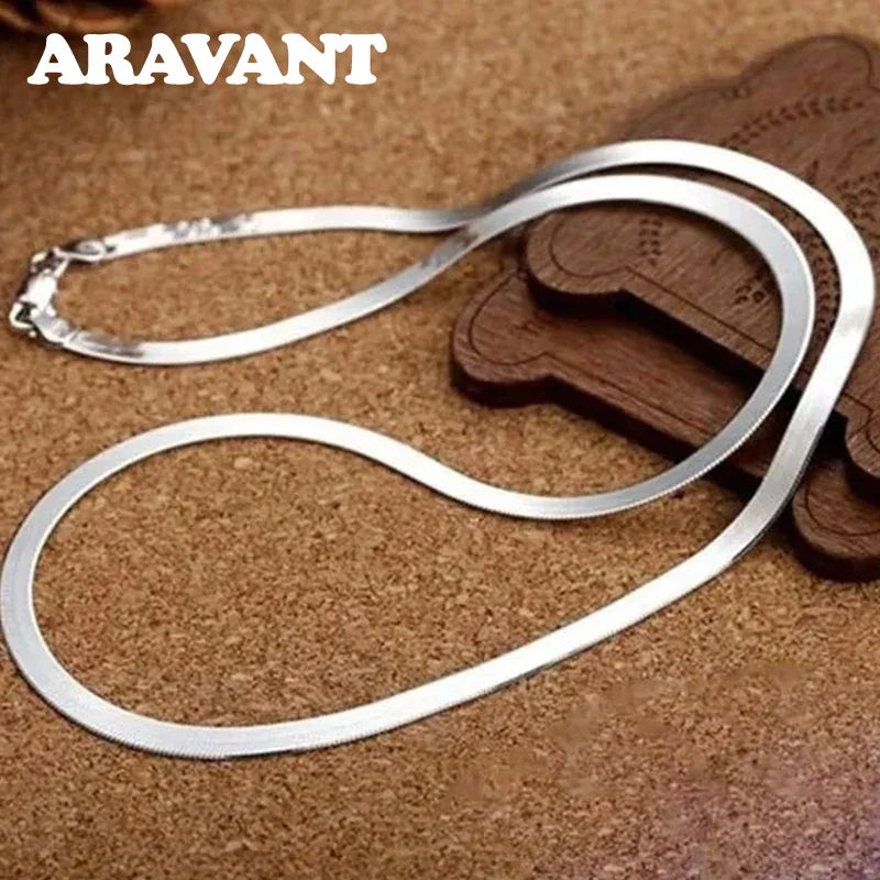 Aravant 925 Silver 4MM Snake Bone Necklace Chain For Women Men Fashion Jewelry