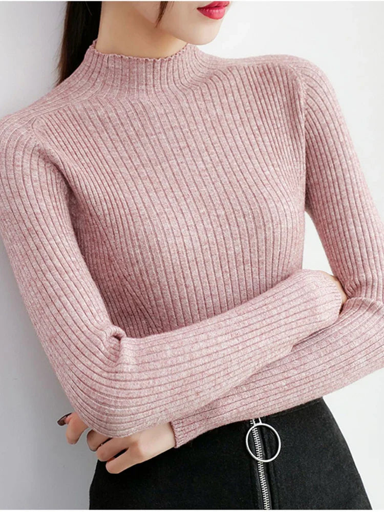 Women's Slim Fit Mock Neck Ribbed Long Sleeve Pullover Sweater - Image 27