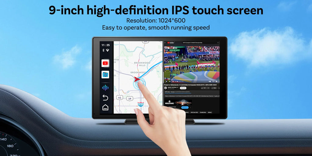 9 Inch Portable Wireless CarPlay Screen, Apple CarPlay and Android Auto Touch Display