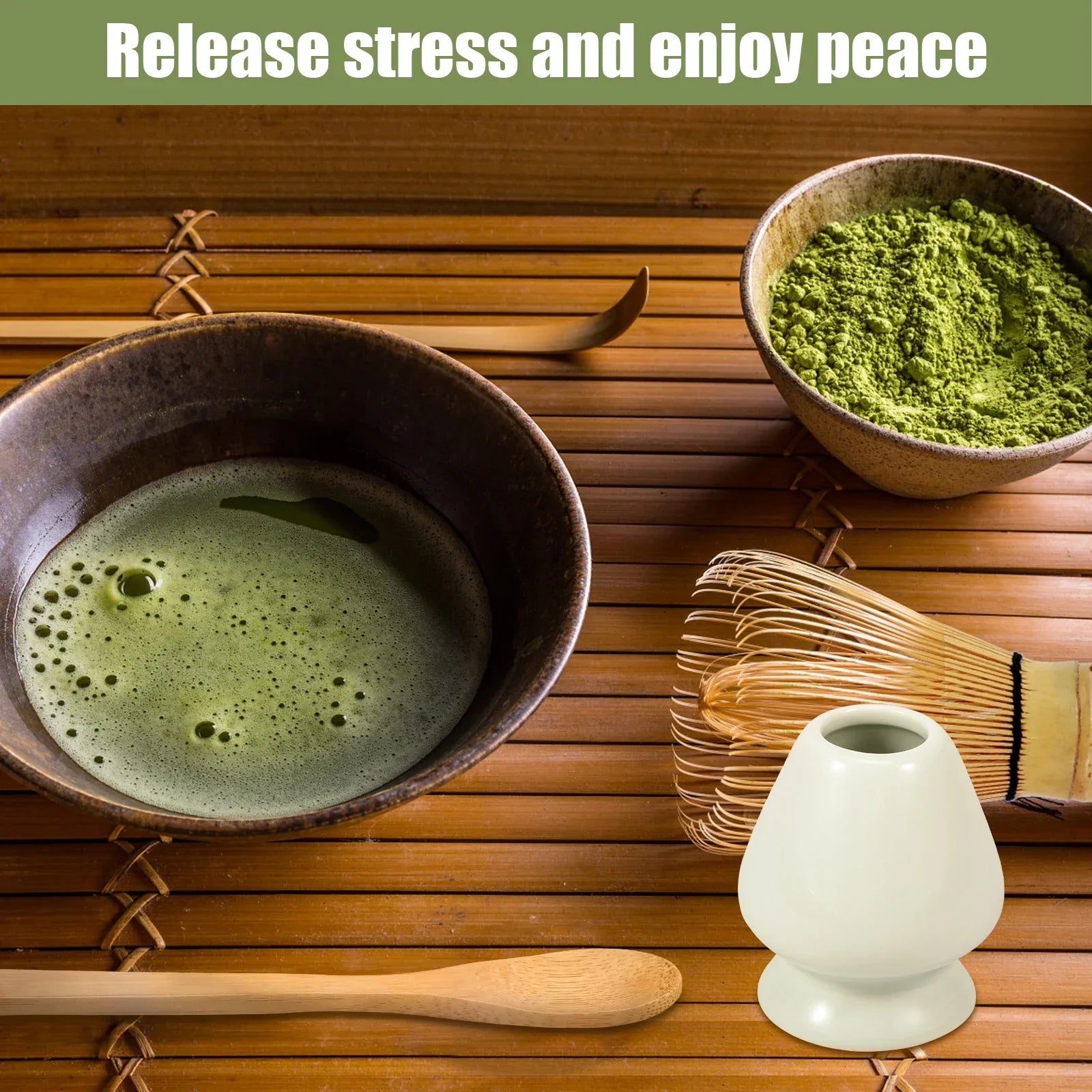 5Pcs Japanese Matcha Whisk Set Bamboo Matcha Whisk Traditional Tea Scoop Deep Scoop Stainless Steel Tea Strainer for Tea Lovers
