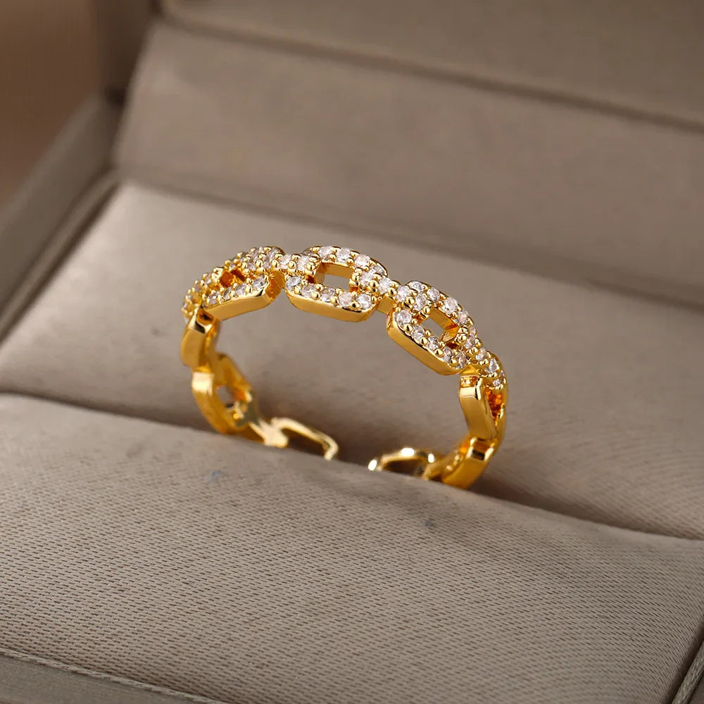 Colorful Zircon Round Stone Rings For Women Stainless Steel Gold Color Finger Ring  Wedding Aesthetic Jewelry Gift bijoux femme
