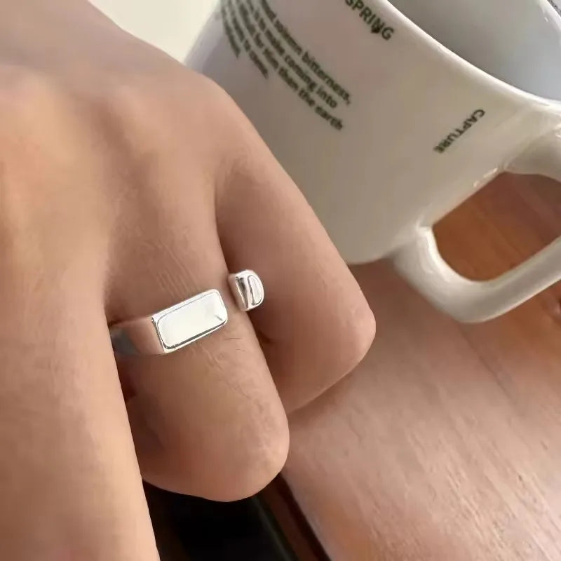 VENTFILLE 925 Sterling Silver Rings INS Fashion Hip Hop Vintage Couples Hollow Lines Punk Thai Silver Party Adjustable  Jewelry