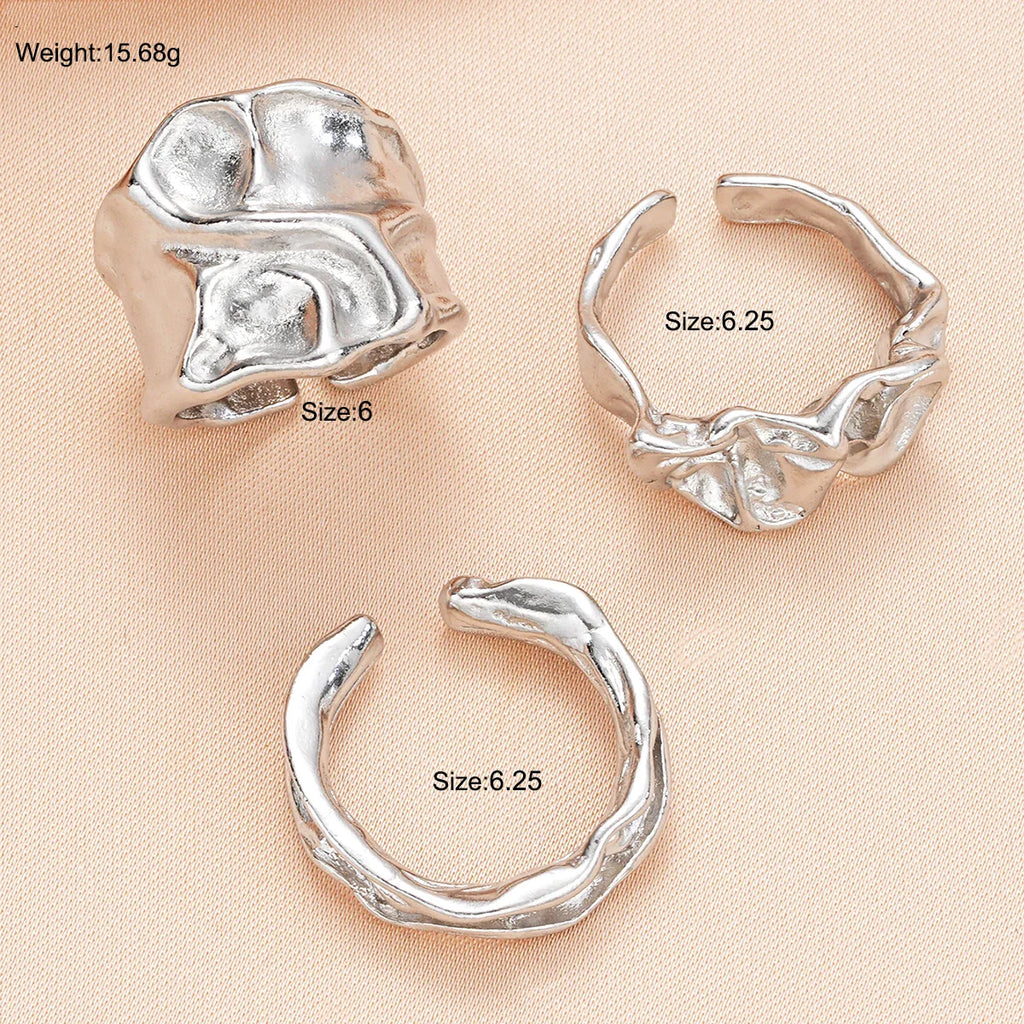 3 Pcs Punk Chunky Irregular Rings Set for Women Creative Geometric Adjustable Open Finger Rings Fashion Statement Jewelry Girls