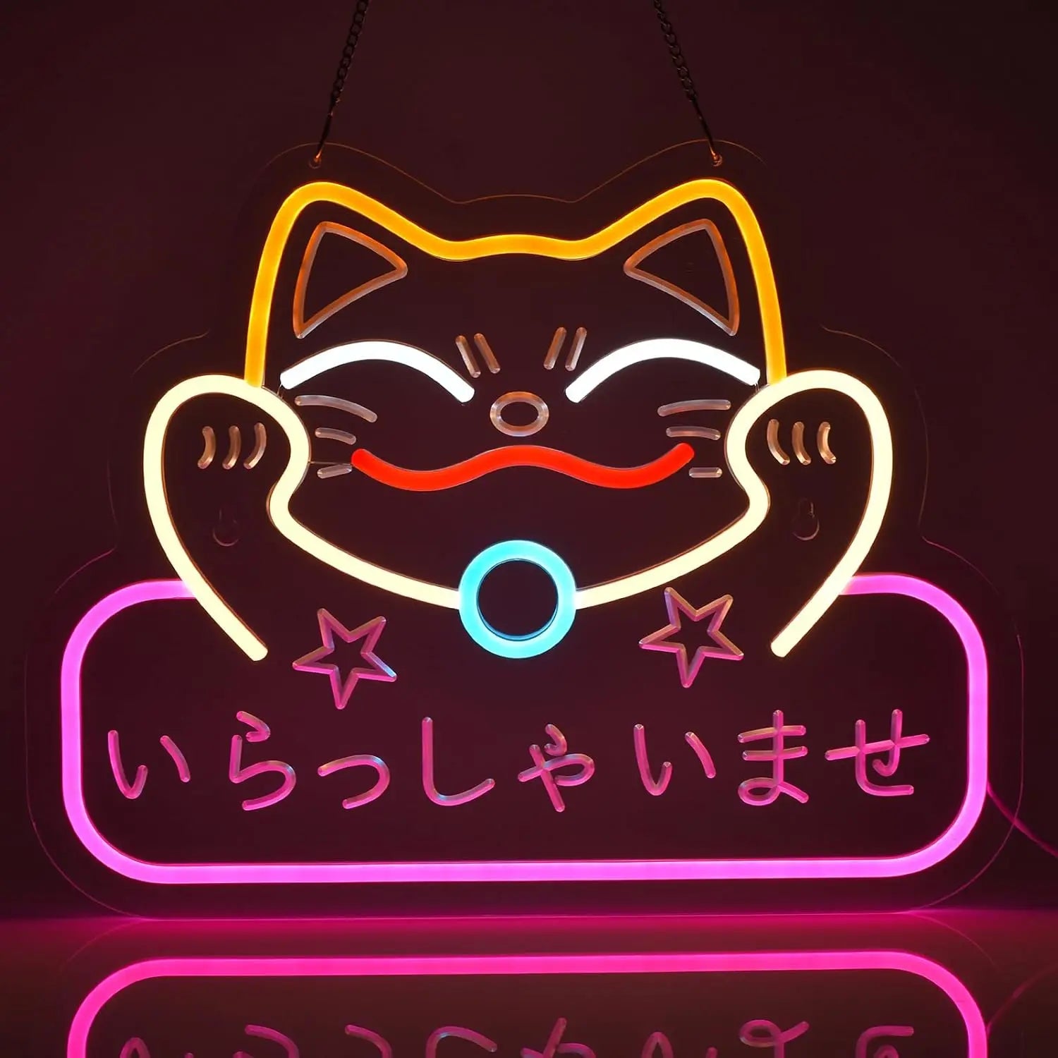 Neon Sign Maneki Neko Welcomes Fortune Cute Beckoning Cat with Welcome Sign for Restaurant Shop Home Bar Decor LED Night Light