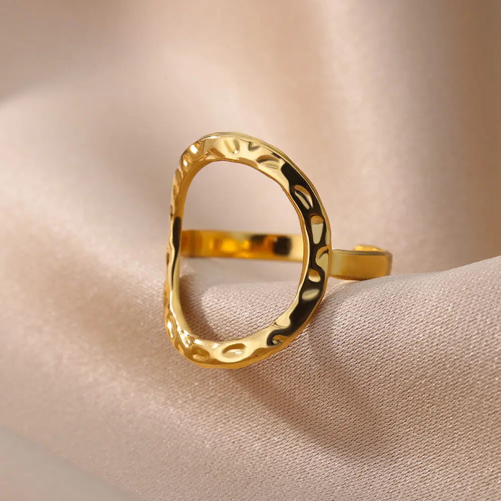 Irregular Hollow Opening Rings For Women Stainless Steel Gold Color Geometric Ring Party Christmas Jewelry Gift Free Shipping