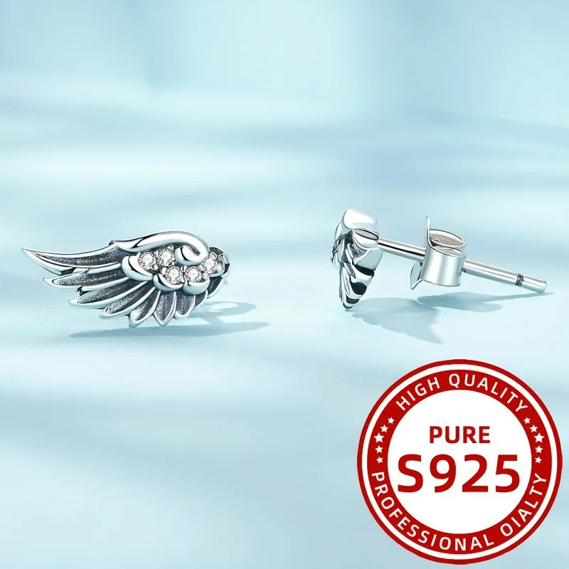 Fashionable Ladies Earrings with Angel Feather Wings 1.12g 925 Silver Suitable for Daily Wear Parties Vacations Gifts