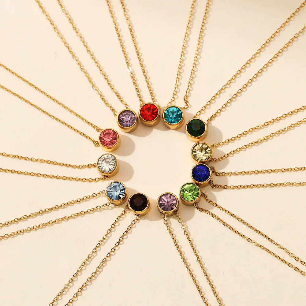 SUNIBI Stainless Steel Birthstone Necklace for Woman Gold Color Bride Designer Pendant Necklaces Birthday Gift Jewelry Wholesale
