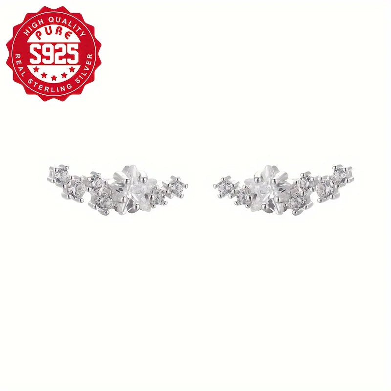 S925 Silver Stud Earrings, S925 Silver, Glittering, Glittering, Glittering, Glittering, S925 Silver