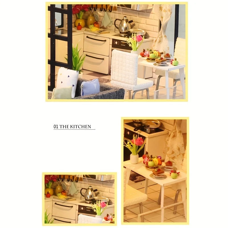DIY Miniature Wooden Dollhouse Kit 3D Assembly Model Home Decor - Image 6