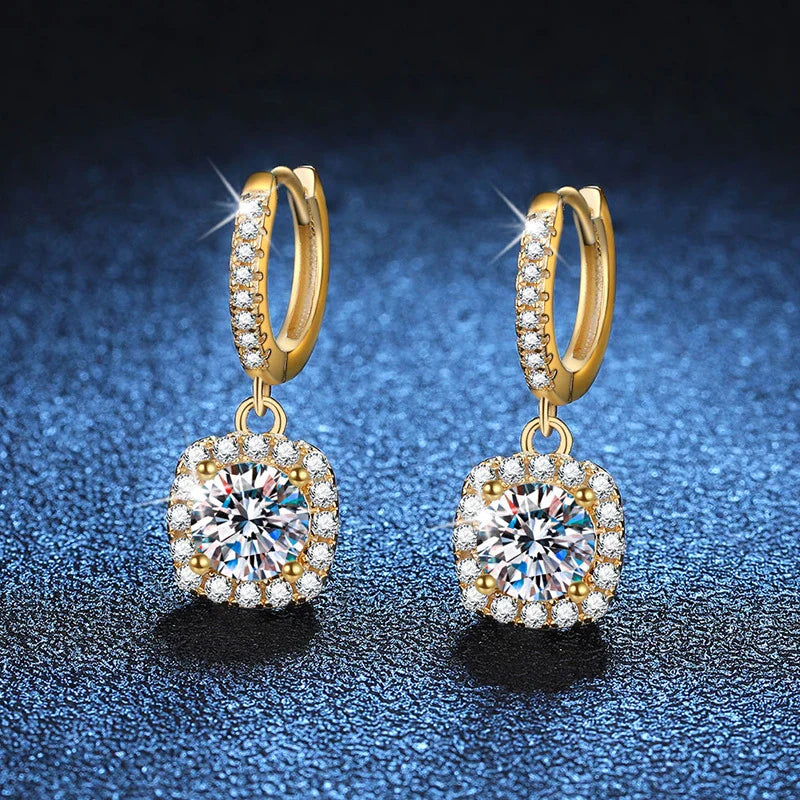 NeeTim 1ct Moissanite Drop Earrings S925 Sterling Silver with Gold Plated Wedding Jewelry With Certificate Hoop Dangle Earrings