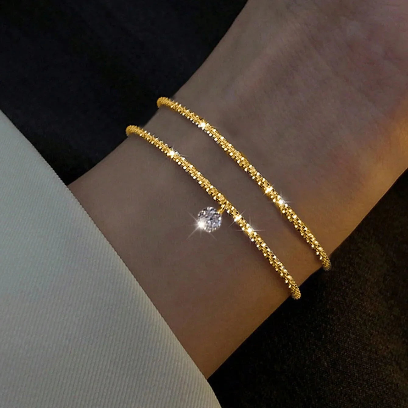 6 Pcs Fashion Gold Color Sparkling Adjustable Bracelets Set for Women Elegant Fine Bracelet New Wedding Party Jewelry Gifts