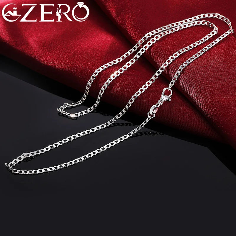 925 Sterling Silver Necklace 16/18/20/22/24/26/28/30 Inches Classic 2MM Flat Sideways chain for Women Men Jewelry Gift party