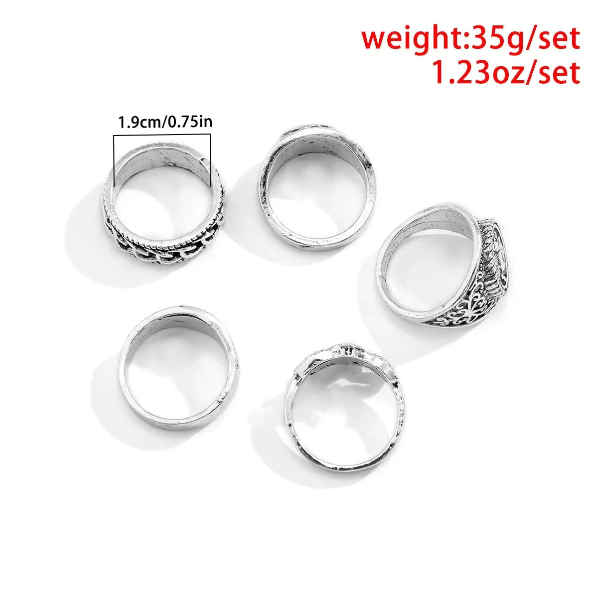 5Pcs/Set Goth Totem Horse Flame Antique Silver Color Rings for Men Unisex Punk Carved Knuckle Male Jewelry Accessories Steampunk