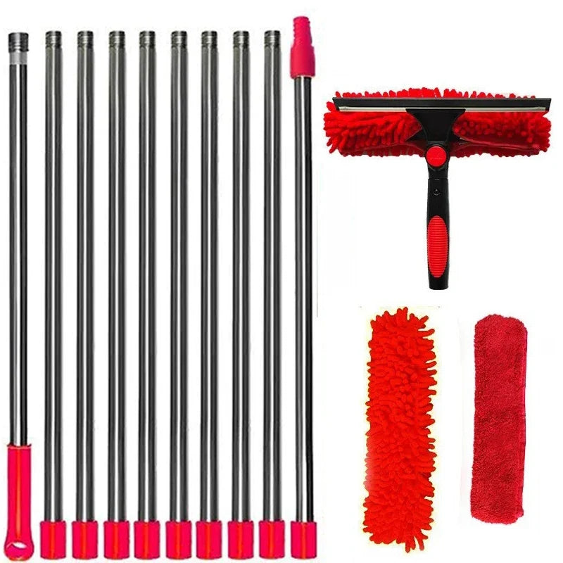 Extendable Window Cleaning Kit, 2-in-1 Double-Sided Glass Squeegee with Microfiber