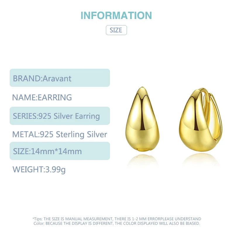 925 Silver 14mm 18K Gold Egg Hoop Earring For Women Fashion Jewelry