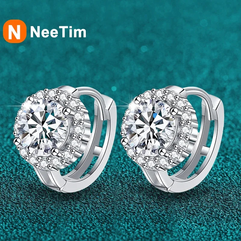 NeeTim 1ct 6.5mm Moissanite Earrings for Women S925 Sterling Silver with 18k Gold Plated Diamond Ear Studs Wedding Party Jewelry