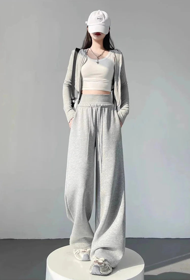 Women's Relaxed Fit Gray High-Waist Wide-Leg Pants