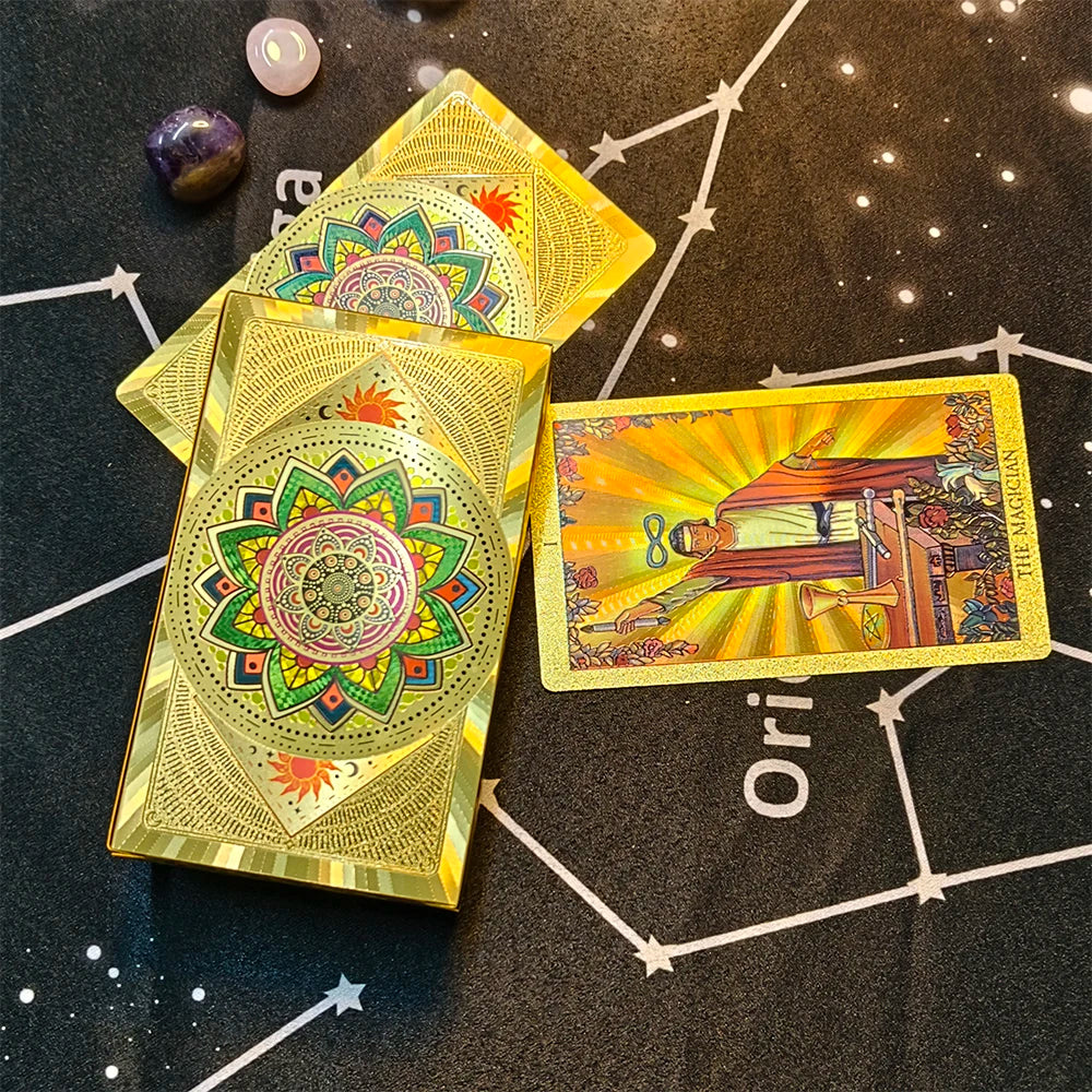 Divinative 12x7cm Gold Tarot Cards Standard Size for Beginners with Guide Book Classic Board Game