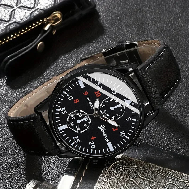 Men's Quartz Watch Gift Set – Casual Watch with Sunglasses & Wallet
