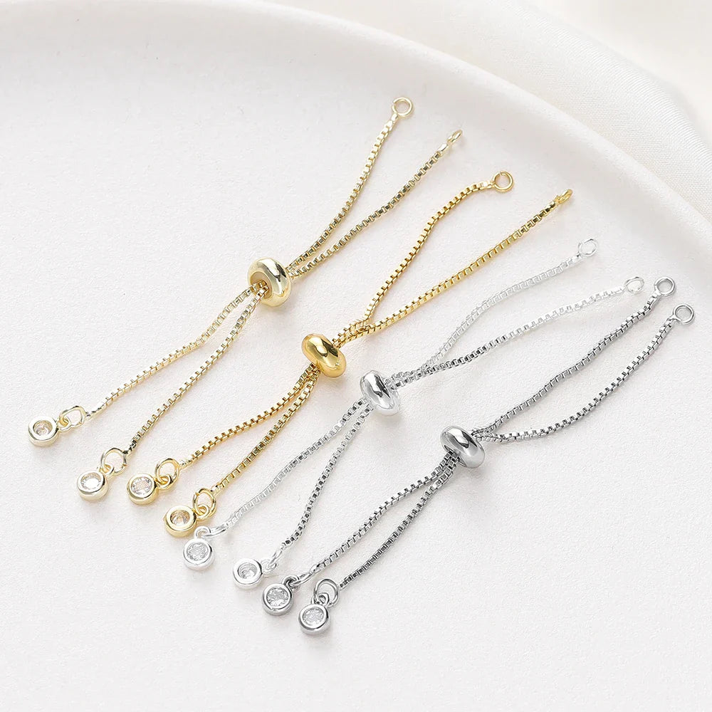 2/4pcs 5/7/12cm 14K/18K Gold Color Plated Brass Adjustable Slider Chains For DIY Bracelet Making Jewelry Making Accessories