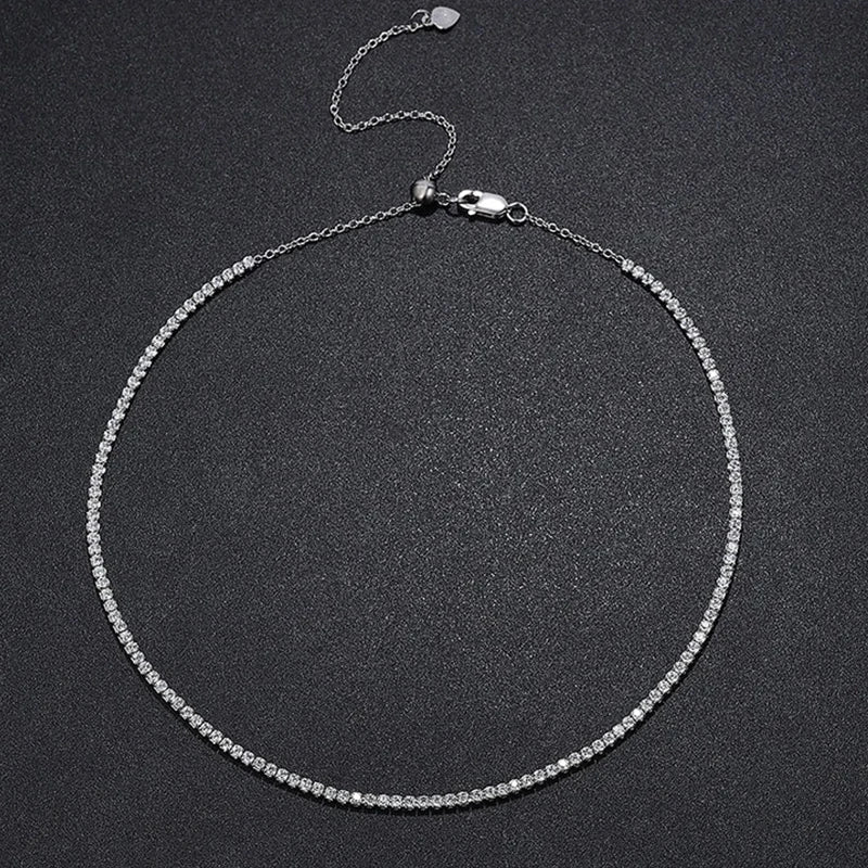 NeeTim 2mm D Color All Moissanite Tennis Necklace for Women Adjustable Choker Chain 925 Sterling Silver with Gold Plated Jewelry