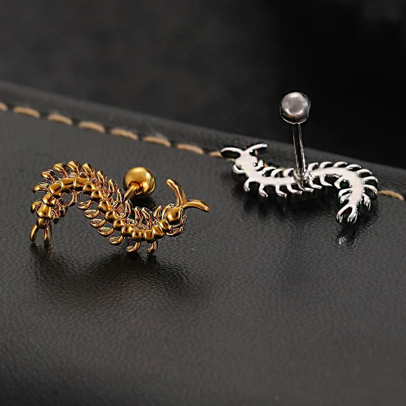 A Personalized Stainless Steel Centipede Earring, Trendy Men's and Women's Hip-hop Rock Avant-garde Jewelry Ear Studs