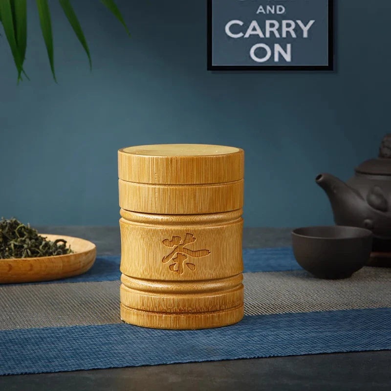 Handmade Bamboo Tea Storage Box Chinese Carved Tea Canister Lid Seal Kitchen Storage Jars Food Nuts Spice Box Case Organizer